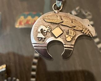 Randall Begay sterling and 12k GF Native American bear pendant