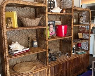 Fabulous 1980s rattan arched wall unit