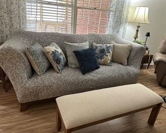 Leather sofa with cover, pillows and bench not included