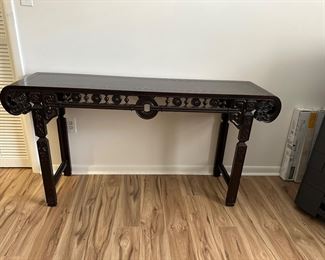 Chinese Brown Huali Rosewood Scroll round edge altar table.