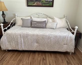 Gorgeous Iron Day Bed painted white with trundle underneath for extra guests, blanket not included Buy it Now $260 OBO Text 847-542-2959