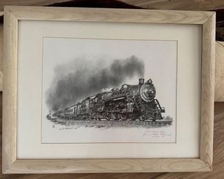 Vintage 80s MF Kotowski Railroad Steam Engine Locomotive Train Art 