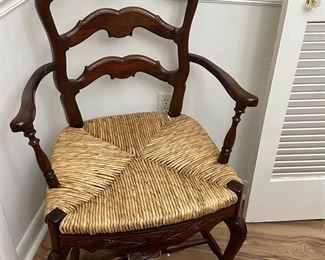 Vintage French Country Dining Arm Chair with Rush seat
