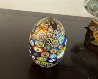 Murano Milefiore art glass Egg shaped paperweight
