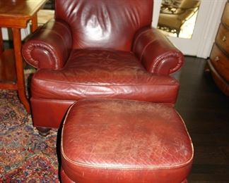 Ethan Allen leather chair and ottoman
