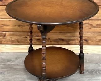 Vintage Burled Wood Round Accent Table