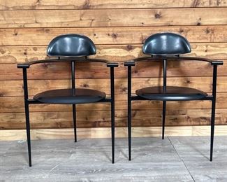 (2) Black Leather Stiletto Chairs by Arrben, Italy