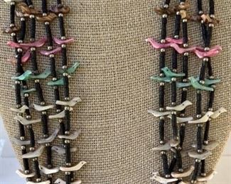 Five-Strand Carved Bird Heishi Necklace w/ Mixed