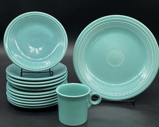 (13) Fiesta Ware Aqua: 11- Salad Plates, 1- Mug, 1- Dinner Plate