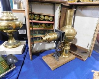 Antique Magic Lantern with slides & Box