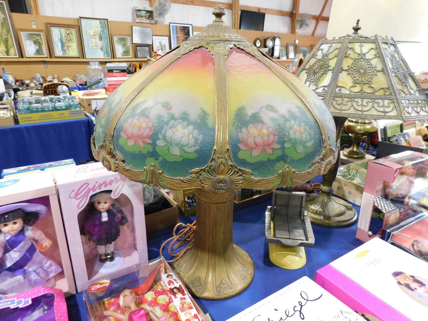 Antique reverse painted lamp