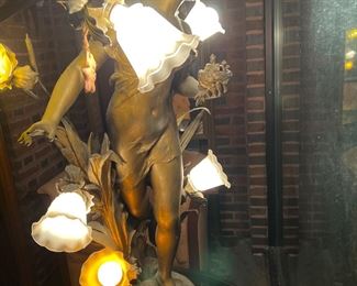 Impressive 4 Foot Lady Figural Lamp Mathurin Moreau Electricity added