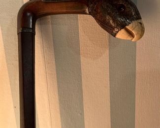 Art Deco Sterling Inlaid Cane with Parrot Handle