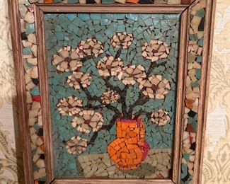 Mosaic Floral Picture with Mosaic Frame