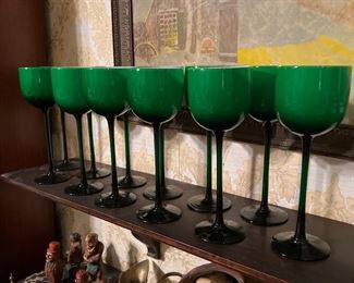 Stemware Green with White Bowls