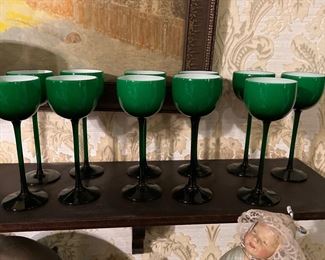 Stemware Green with White Bowls