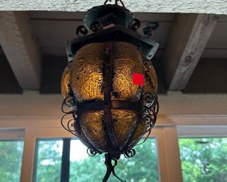 Vintage yellow glass globe light 
Mid century light 