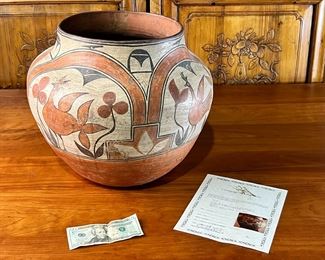 Huge Zia Pueblo Bird Polychrome Olla Pottery Pot Native American 	425038	15in H x 18in Diameter at widest 