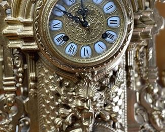 3pc Imperial Franz Hermle Brevettato Italy Solid Brass Mantle Clock w/ Garniture Candelabras Ormolu 130-070  	1186006	Clock: 24x14x6in <BR> Candelabras: 24x12x12in