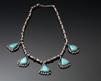 Navajo Silver & Turquoise 5 Pendant Necklace Native American 	425007	Length: 17.5in peandant: 33x23mm