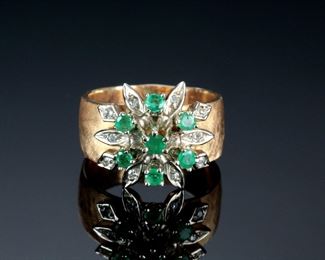 14k Gold Emerald & Diamond Cluster Ring Franklin Mint SZ 6.75	331366