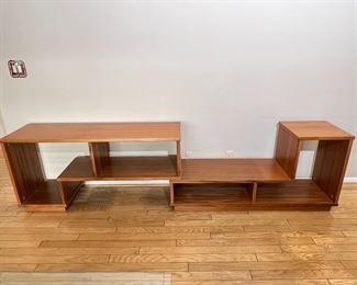 2pc Vintage Danish Modern Teak Expandable Bookcase Low Shelf Unit MCM Mid-century Modern 	418063	29x77-117x17.5in
