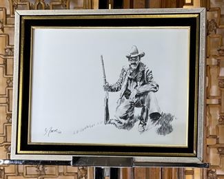 Original Art Gerald Farm Cowboy Charcoal Sketch Drawing Painting Western	777703	Frame: 14.75x18.75in<BR>Image: 11.25x15.25in
