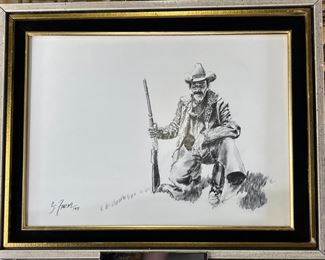 Original Art Gerald Farm Cowboy Charcoal Sketch Drawing Painting Western	777703	Frame: 14.75x18.75in<BR>Image: 11.25x15.25in