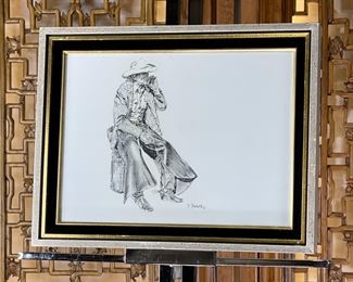 Original Art Gerald Farm After The Roundup Cowboy Charcoal Sketch Drawing Painting Western	777704	Frame: 14.75x18.75in<BR>Image: 11.25x15.25in