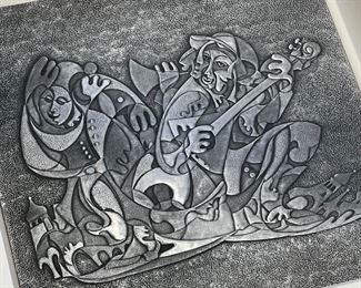 Anatole Krasnyansky Song of Scaramouches Aluminum Hammered Relief in Shadow Box Frame	418036	16x16x2.25
