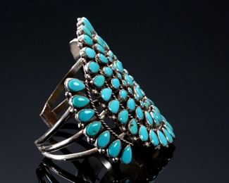 Zuni Turquoise & Silver Petit Point Cluster Cuff Bracelet Native American 	425002	Size: 6.35in<BR>Centerpiece: 2.6x 2.12in