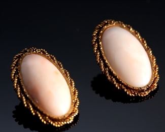 18k Gold Angel Skin Coral Earrings 	331394