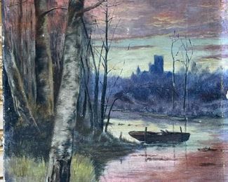 1886 Antique Original Art Pond Scene Unframed Oil Painting	777734	15x9in