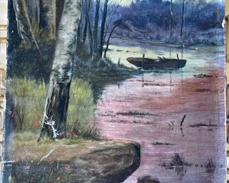 1886 Antique Original Art Pond Scene Unframed Oil Painting	777734	15x9in