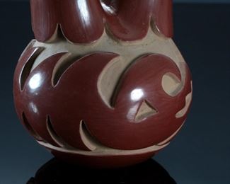 Reycita Cosen Redware Wedding Vase Santa Clara Pueblo Pottery 2-18-81 Native American Deep Carved Pottery 	425029	8in H x 4.25in Diameter 