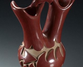 Reycita Cosen Redware Wedding Vase Santa Clara Pueblo Pottery 2-18-81 Native American Deep Carved Pottery 	425029	8in H x 4.25in Diameter 
