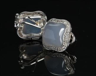 14k White Gold Chalcedony & Diamond Earrings 	331380