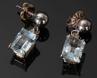 14k White Gold Emerald Cut  Aquamarine Earrings 	331435