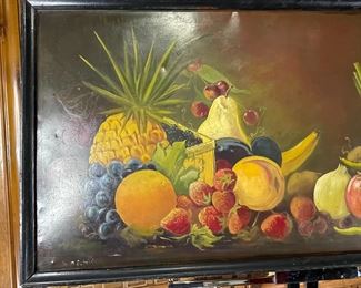 Original Folk Art on Tin Fruit Vegetables Still Life on Tin	777714	Frame: 19x39.5in