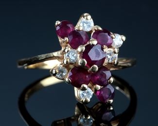 14k Gold Diamond & Ruby Cocktail Ring Size: 	331377