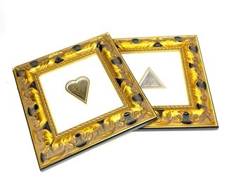 Lot of 2 Erte Bronze Medallions Double Sided in Ornate Wall Hanging Frame	418016	Each Frame 13.5x13x1