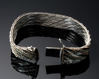 Vintage Mexico Sterling Silver Mesh Woven Link Bracelet Taxco 925 TJ19	331406