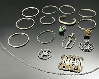 Lot of 17 pieces. Vintage Jewelry Sterling/Brass Handmade Vintage & Brutalist Pendants, Rings, Brooches, Necklaces  	244045	17 pieces 