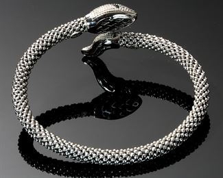 Italy Sterling Silver Snake Bracelet Cuff Coil 	331408
