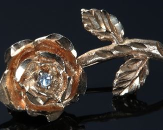 14k Gold & Diamond Rose Pin Brooch	331410