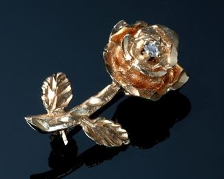 14k Gold & Diamond Rose Pin Brooch	331410