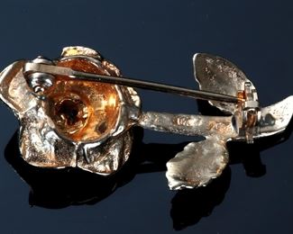 14k Gold & Diamond Rose Pin Brooch	331410