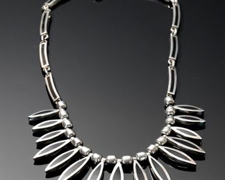 Vintage Sterling Silver & Jet Mexican Modern Necklace Taxco Mexico TN-50 925	331415