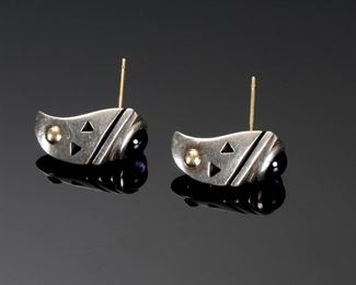 John Atencio 18k Gold Sterling Silver Amethyst Earrings Designer Modernist 	118026	19x9x19mm