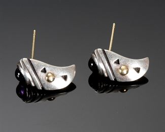 John Atencio 18k Gold Sterling Silver Amethyst Earrings Designer Modernist 	118026	19x9x19mm